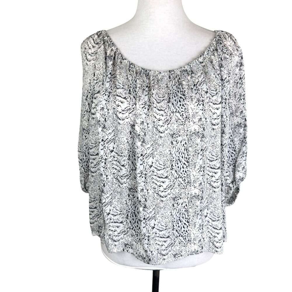 Joie Newbury Black White Print Off The Shoulder 100% Silk Flowing Blouse Top